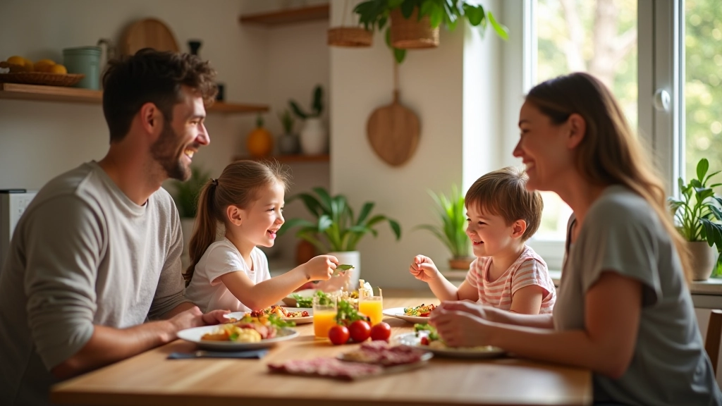 Famille française heureuse partageant un repas maison autour d'une table