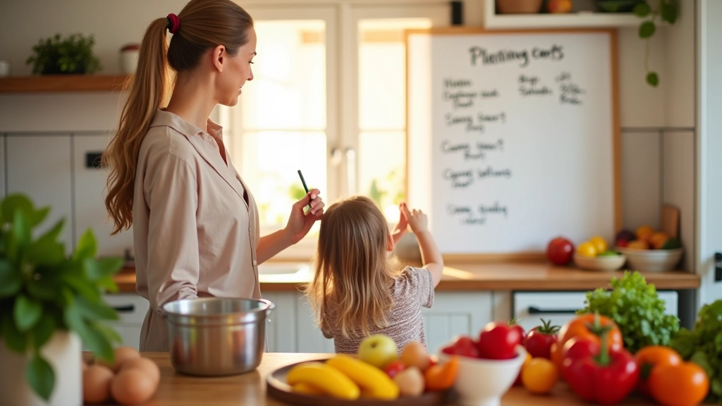 Famille préparant un menu hebdomadaire