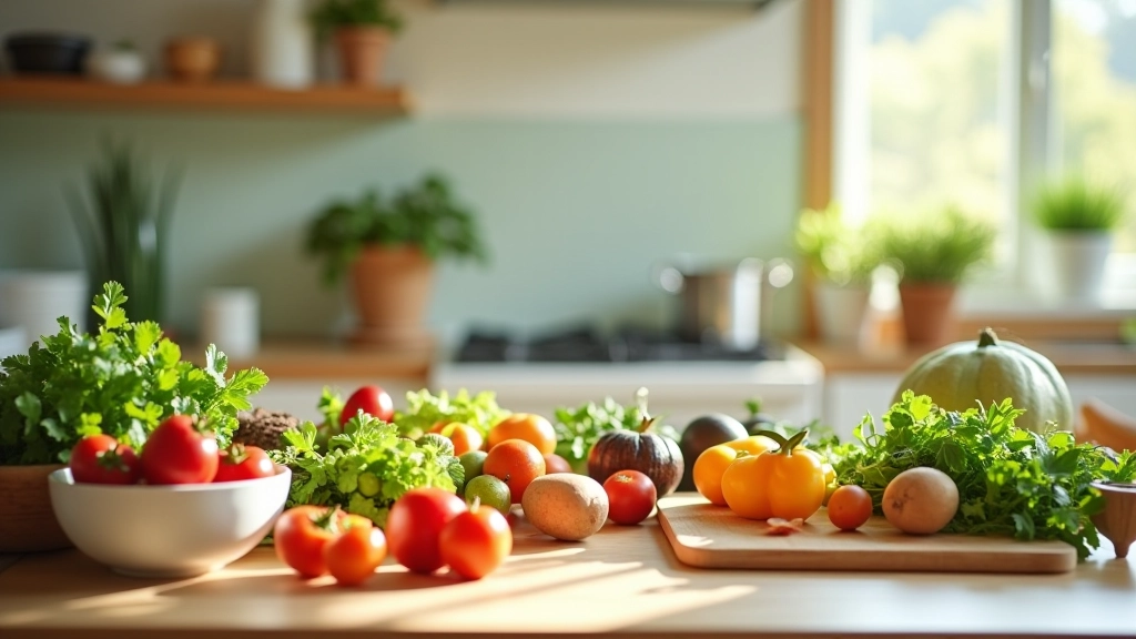 Cuisine moderne avec légumes frais et conteneurs de préparation de repas